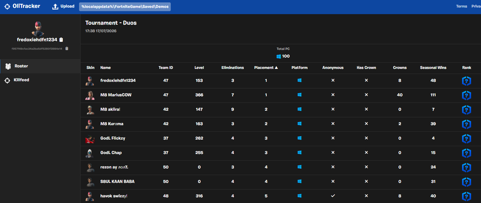 Match Roster